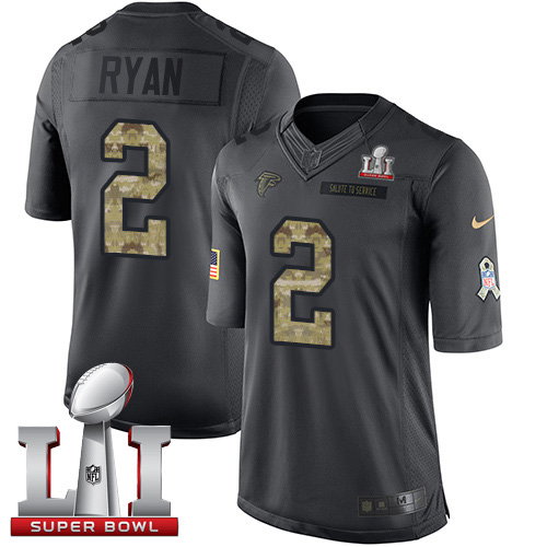 Nike Falcons #2 Matt Ryan Black Super Bowl LI 51 Men's Stitched NFL Limited 2016 Salute To Service Jersey - Click Image to Close